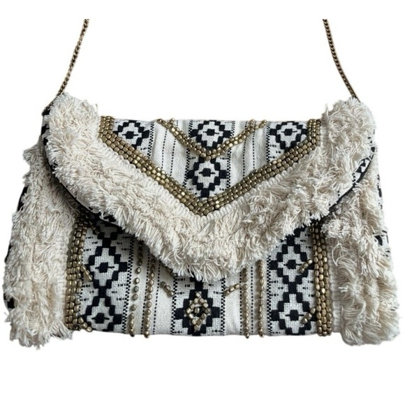 Antik Kraft Handbags - Antik Kraft Beaded Fringe Boho Clutch Crossbody Bag Tribal Woven Festival